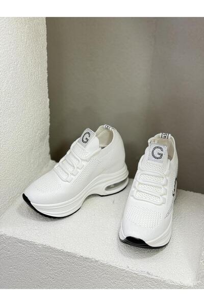 Guja 24Y300-3 YANI TAŞ DETAYLI 9CM DOLGU TABAN TRİKO SNEAKER SPOR AYAKKABI KADIN