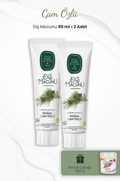 Eyüp Sabri Tuncer Pine Essence Toothpaste 90 ml x 2 Pieces and Ear Sticks