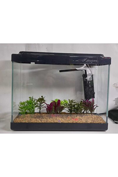 Sega Pet Filtreli Orta-Küçük Akvaryum Seti Siyah Renk 34*27*15 Cm Akvaryum-Fi...