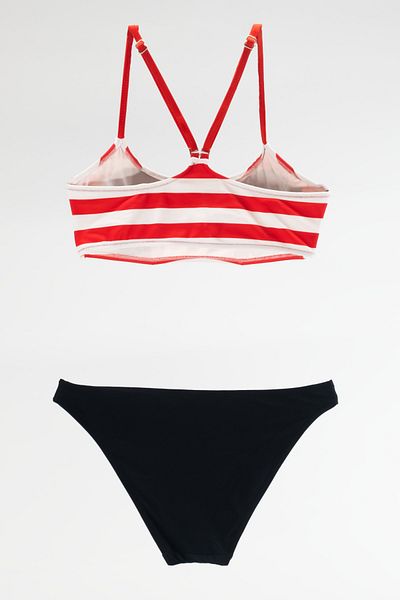 TooHot Women's Red Striped Swim Bikini Bottom Top Set