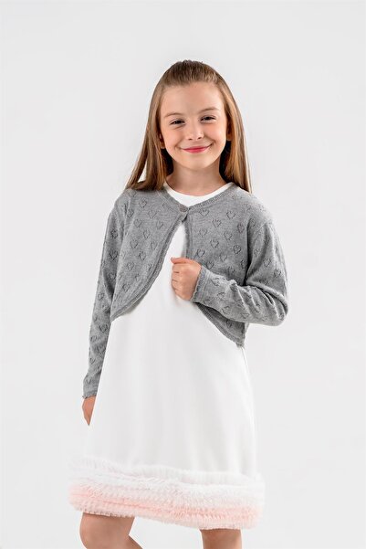 Minora Triko Kalp Ajur Bolero Gri