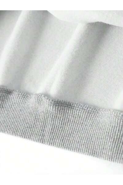 FUWEAR Kadın Gri Renk V Yaka Comfort Baskılı Oversize Sweatshirt