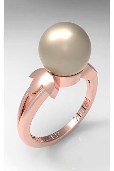 Giove Tek İnci Taş Kadın Rose Altın Yüzük