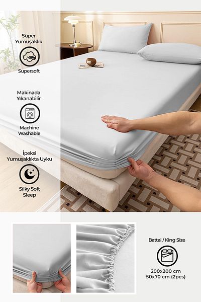 Evlen Home Collection طقم ملاءات مطاطية فردية / مزدوجة من قماش رانفورس 100% قطن مهر يومي