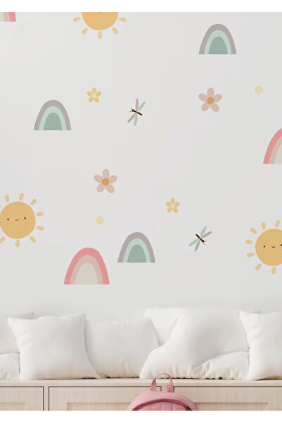 WALLHUMAN Mutlu Güneş Ve Gökkuşağı Çocuk Odası Duvar Stickerı