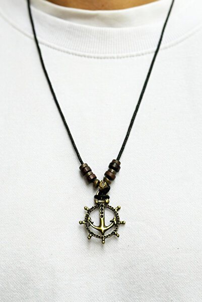 etniko Unisex Ahşap Boncuklu Çapa ve Dümen Temalı Ayarlanabilir Kolye