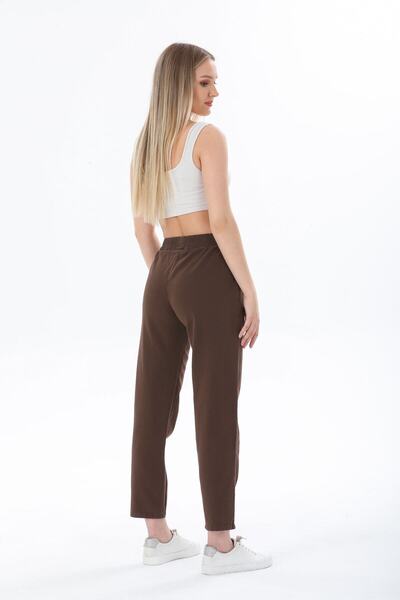 Ozan KOÇ Kadın %100 Pamuk Kahverengi Gabardin Pantolon