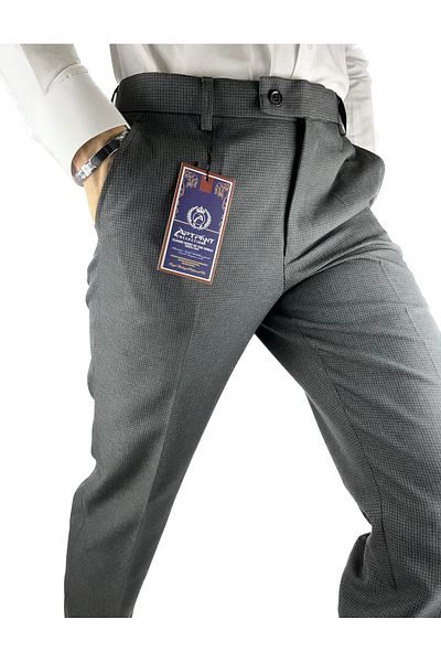 APT PRESTIGE Men's Smoked Filafil Piti Square Patterned Classic Pattern Fabric Trousers