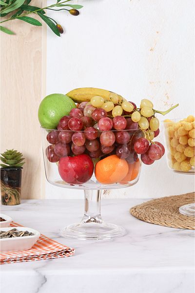 Multiamo Handmade Transparent Glass Alis Model Standing Presentation Bowl Presentation Bowl Fruit Bowl 20 Cm 2 PCS