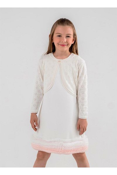 Minora Knitwear Heart Openwork Bolero Bone