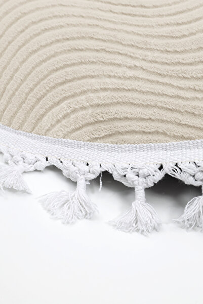 Dijidekor Avangard Round Rug Sahara Cream Bath Rug Fringed 90X90