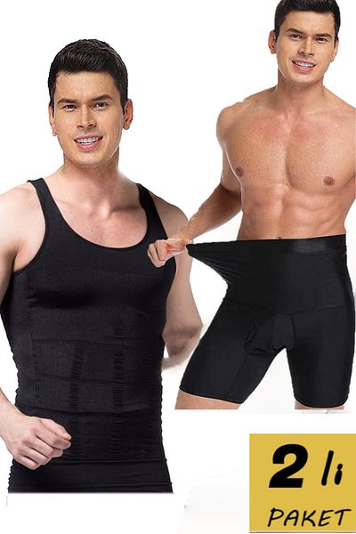 MİSTİRİK Danni Men's Corset Undershirt and High Waist Cuffed Corset Black Color Suit