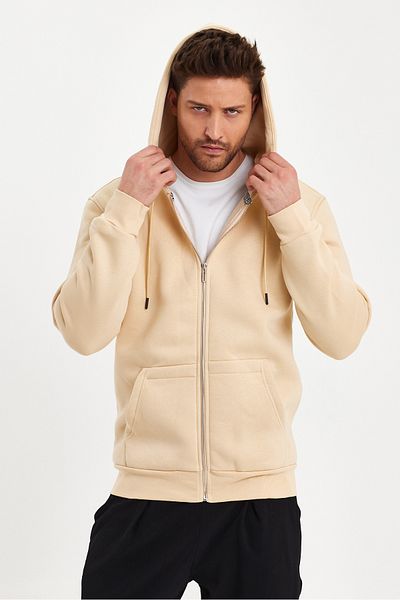 CLIPMAN Ανδρική πλεκτή πλεκτή 3 κλωστή με φερμουάρ Fleece Ζακέτα Μπεζ