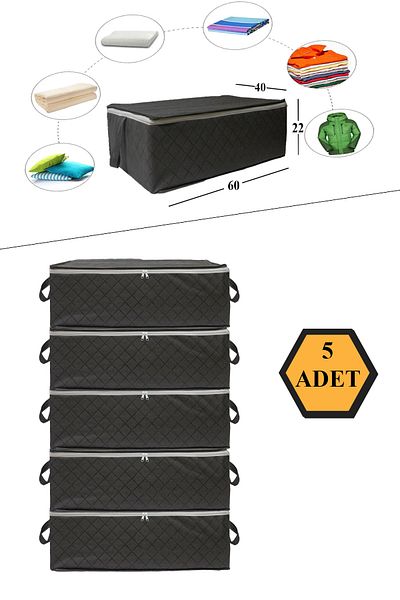 NUTEX 5 Pieces Quilted Patterned Underfloor Gray Storage 60x40x22