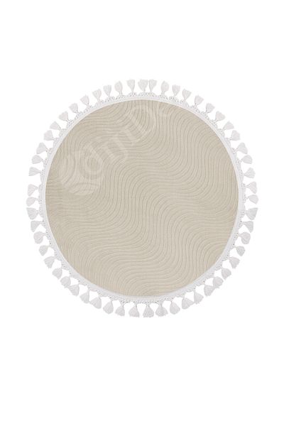 Dijidekor Avangard Round Rug Sahara Cream Bath Rug Fringed 90X90