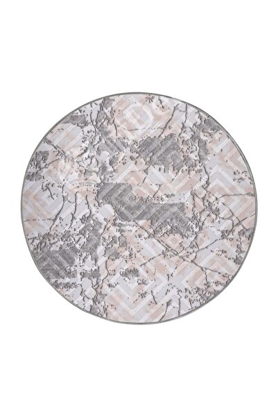 Dijidekor Tile Gray 3 Round Fringeless Washable Non-Slip Carpet Bathroom Carpet 190X190