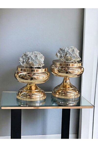 ArzzHome Dekoratif 2'li Mercan Ayaklı Kutu & Obje RoseGold / Gümüş