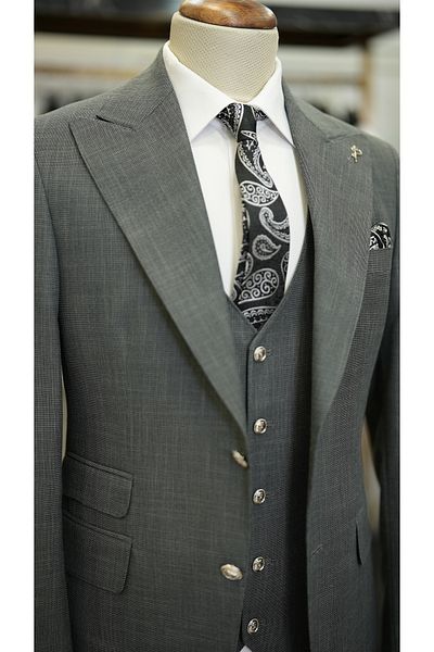 LONATOLİA Men's Suit Metal Button Swallow Collar Italian Cut Slim Fit Jacket Pants