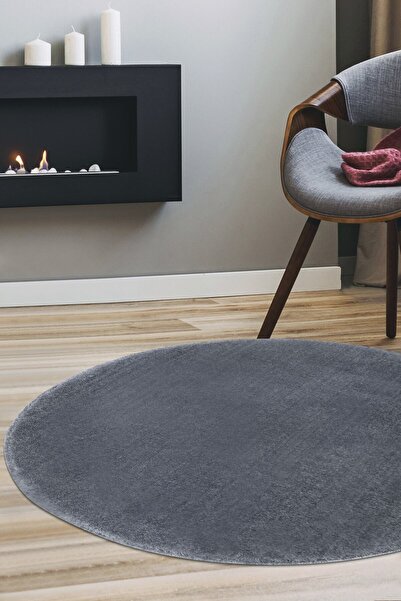 Dijidekor Σκούρο γκρι δαμάσκηνο στρογγυλό χαλί με υφαντό πλέγμα βελούδινο αντ...