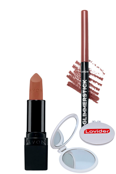 AVON Ultra Mat Ruj Marvellous Mocha + Simply Spice Dudak Kalemi + Lovider Cep...