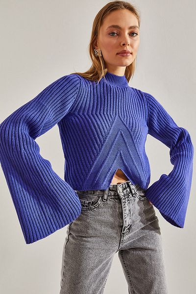 Bianco Lucci Women's Half Fisherman Patterned Crop Sweater