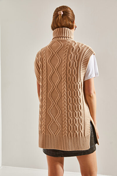 Bianco Lucci Women's Turtleneck Hair Braided Knitwear Sweater