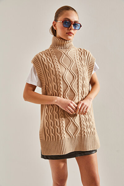 Bianco Lucci Women's Turtleneck Hair Braided Knitwear Sweater