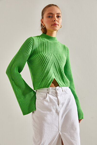 Bianco Lucci Women's Half Fisherman Patterned Crop Sweater