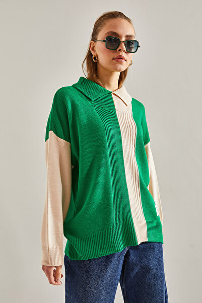 Bianco Lucci Γυναικεία Πλεκτή Μπλούζα ΗμίΨαράς Διπλή Χρώμα