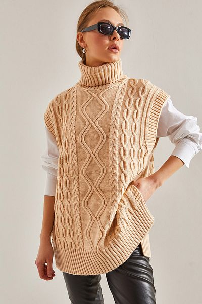 Bianco Lucci Women's Turtleneck Hair Braided Knitwear Sweater