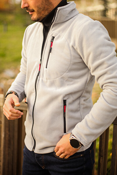 SUVASS CO Champ Erkek Gri Polar Tam Fermuarlı 3 Cepli Kalın Outdoor Polar Cek...