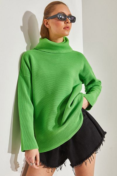 Bianco Lucci Women's Turtleneck Ottoman Knitted Oversize Knitwear Sweater