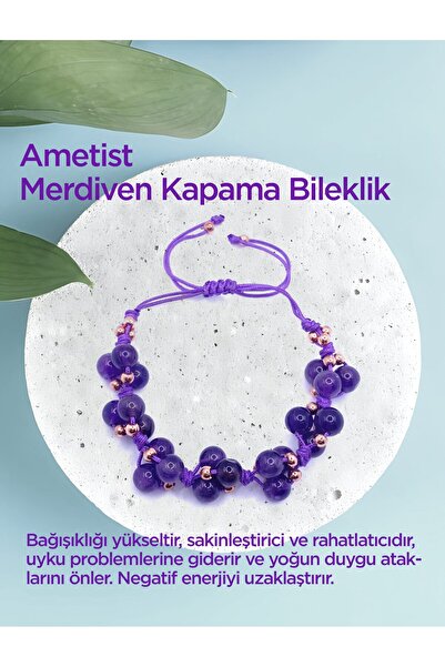 OSMANLI DEĞERLİ TAŞ Ametist Doğal Taş Merdiven Kapama Bileklik Özel Tasarım