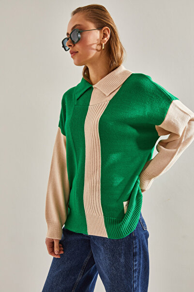 Bianco Lucci Γυναικεία Πλεκτή Μπλούζα ΗμίΨαράς Διπλή Χρώμα