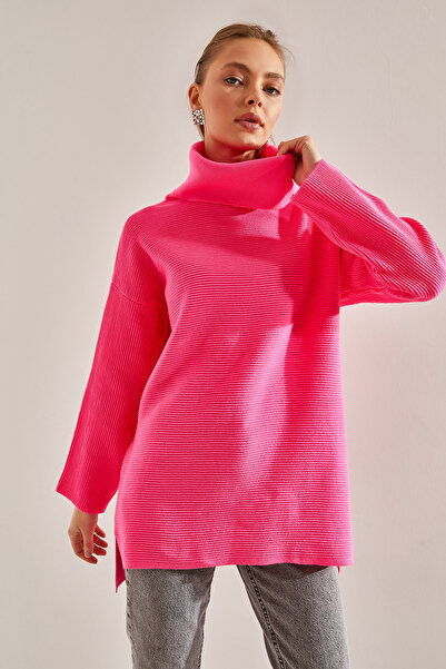 Bianco Lucci Women's Turtleneck Ottoman Knitted Oversize Knitwear Sweater