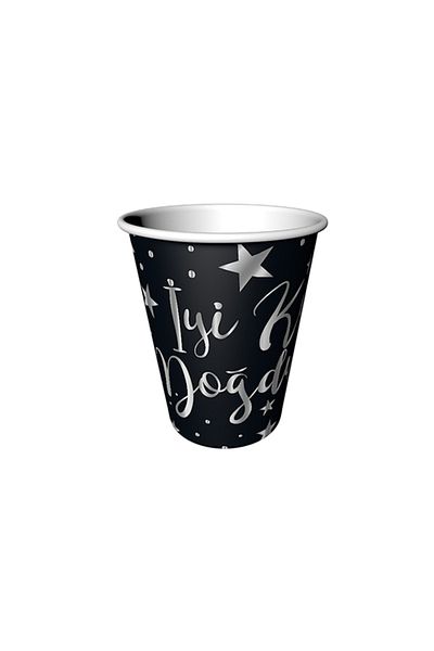 BalonEvi Happy Birthday Glass - Silver Foil Printed, Black