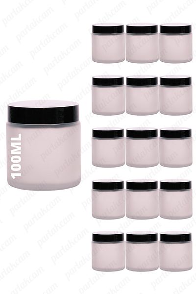 parlakcam 100ml Frosted Color Cream Glass Jar with 15 Black Protection Lids