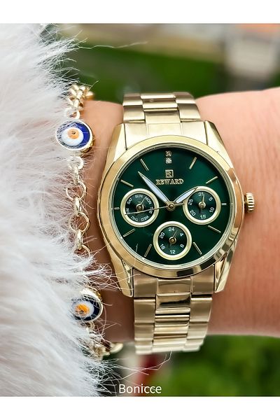 Reward Small Case, Steel Strap, Special Lock System, Gold Yellow Color Women's Wristwatch + Bracelet
