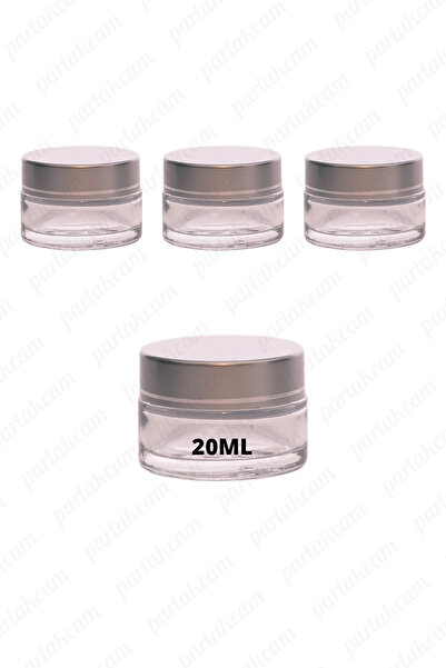 parlakcam 20ml şeffaf renk krem kavanozu cam krem kutusu modern gümüş renk ka...