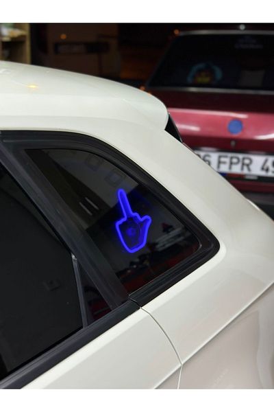 3dbaydesign Car Interior Neon LED Light Decor MEDIUM FINGER (12 Volt Suction Cup BLUE)