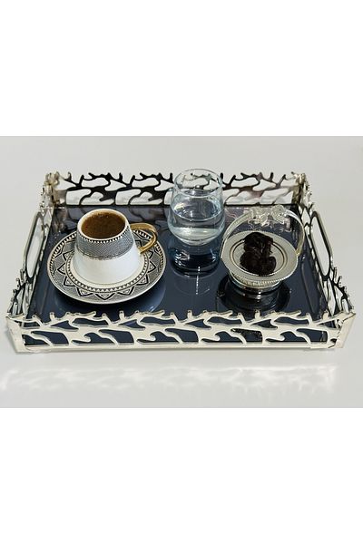 Leila Mirrored Metal Silver Patterned Presentation Tray - Small Size