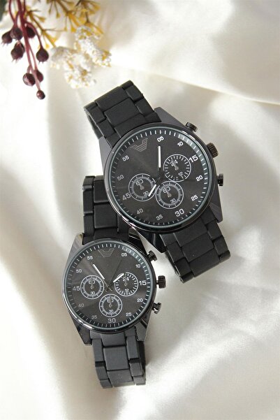 Force Sevgili Saatleri Çelik Kasa Siyah Silikon Kordon Hediyelik Şık Çift Saati