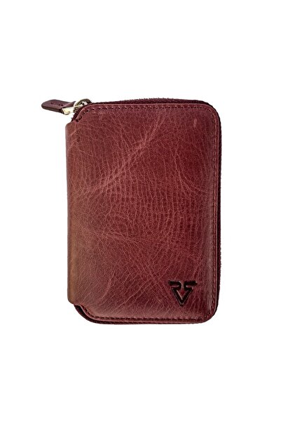 Naturel Tılsım Mini Fermuarlı Cüzdan Hakiki Deri / 10607 Bordo (Dumanlı)