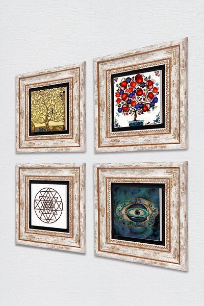Pinecone Evil Eye, Sri Yantra, Gustav Klimt Tree of Life, Pomegranate Tree Stone Wall Painting Framed Wall Decor