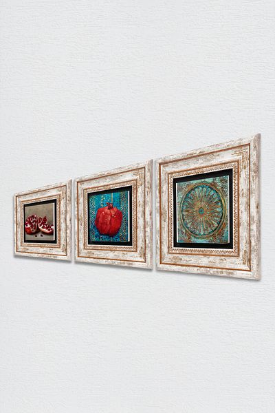 Pinecone Flower of Life, Pomegranate Stone Wall Painting Framed Wall Decor 3 Piece Painting Set Wall Art Tk3-824