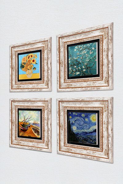 Pinecone Van Gogh Stone Wall Painting Framed Wall Decor 4 Piece Painting Set Wall Art Tk4-71