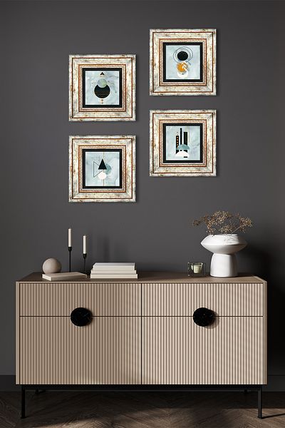 Pinecone Minimalist Abstract Stone Wall Painting Framed Wall Decor 4 Piece Painting Set Wall Art Tk4-1052