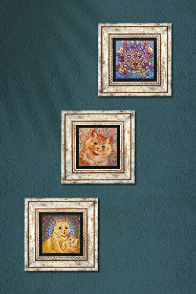 Pinecone Louis Wain Cats Stone Wall Painting Framed Wall Decor 3 Piece Painting Set Wall Art Tk3-630