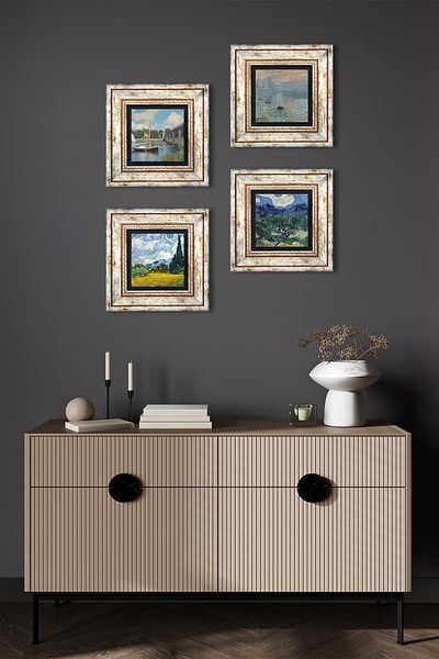 Pinecone Van Gogh, Claude Monet Stone Wall Painting Framed Wall Decor 4 Piece Painting Set Wall Art Tk4-1185