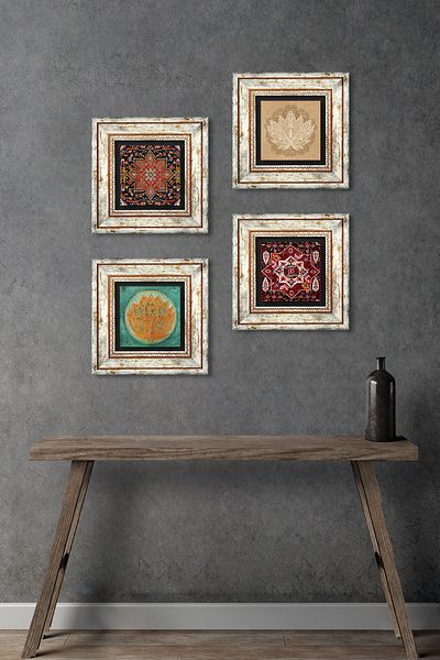 Pinecone Lotus Flower , Pattern Stone Wall Painting Framed Wall Decor 4 Piece Painting Set Wall Art
